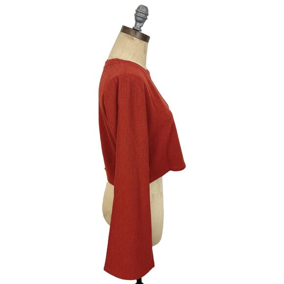 BAND OF THE FREE Alize Long Sleeve Crop Top M Bell Sleeve Rust Orange NWT B42 - Picture 3 of 6